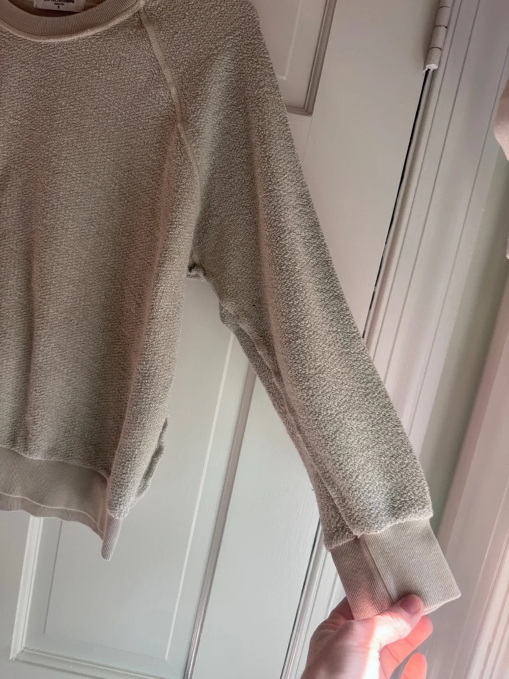 Perfect White Tee Cozy Terry Sweatshirt Beige Crewneck Pullover Size S - Picture 3 of 6